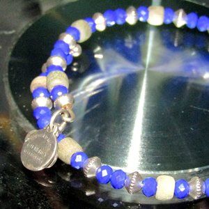 Vintage Alex & Ani Silver & Blue Glass Charms Bracelet Wrap Around